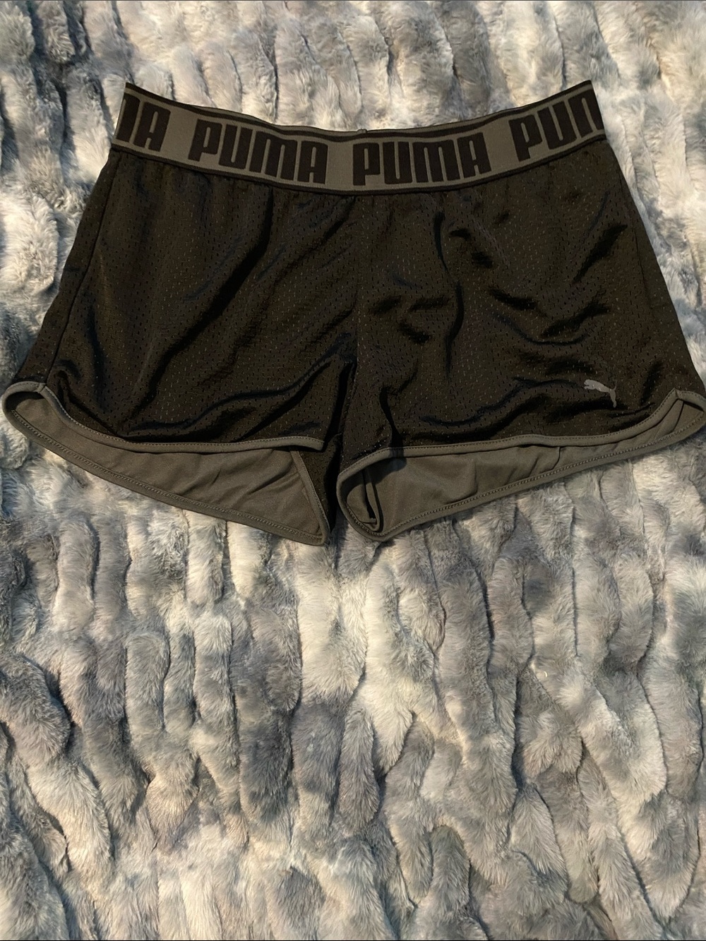 Puma Women's Black Mesh Athletic Shorts with Logo Waistband